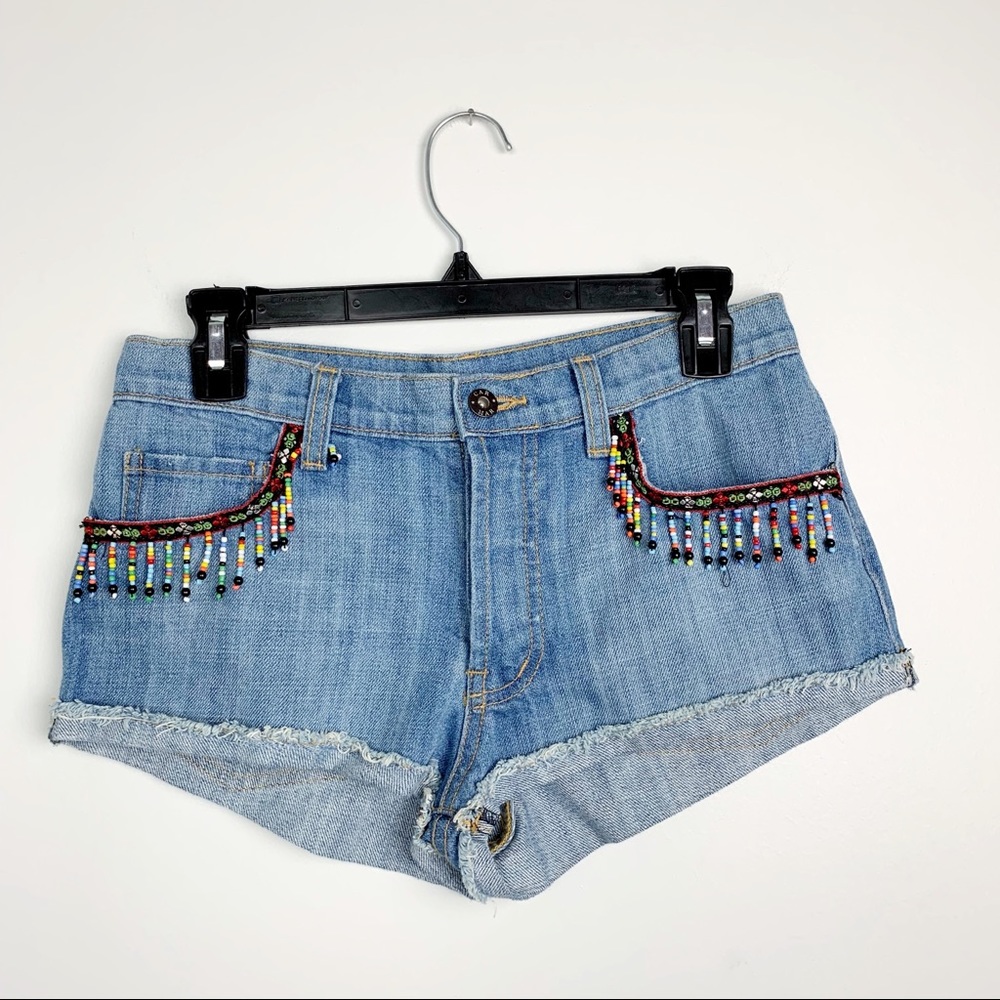 NWT LF Carmar beaded denim cut off shorts Sz 26